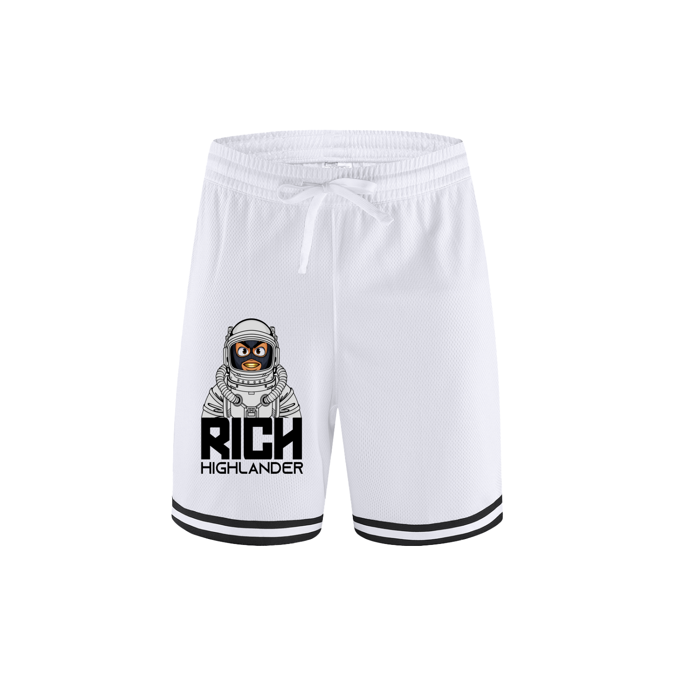 Rich Highlander (White) Classic Stripe Trim Basketball Shorts